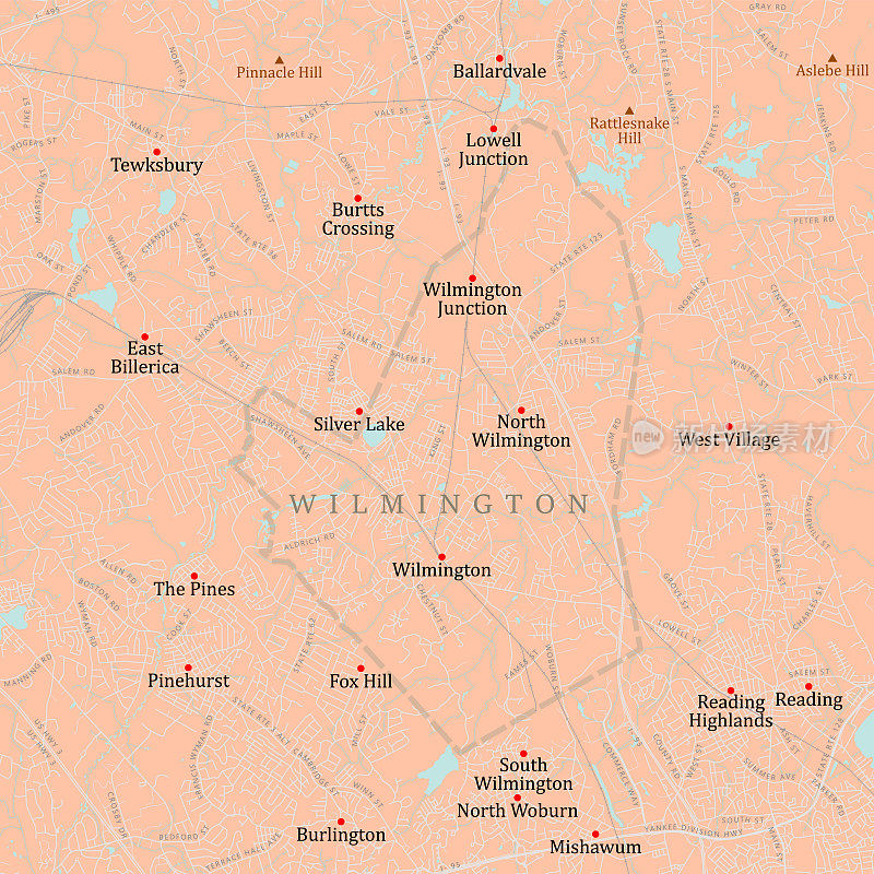 MA Middlesex Wilmington矢量路线图